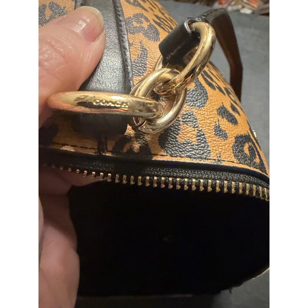 Coach Zip Top Tote Ocelot Leopard Print Heart Pattern Brown Black F23228 - Picture 8 of 8